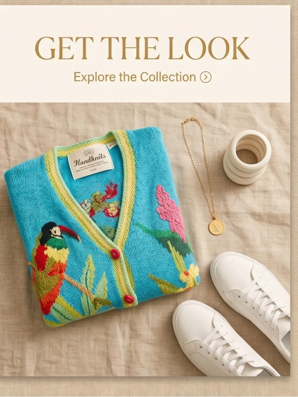 Handknits by Storybook Kruts Tropical Parrot Cardigan Turq Embroidery Sweater Lg